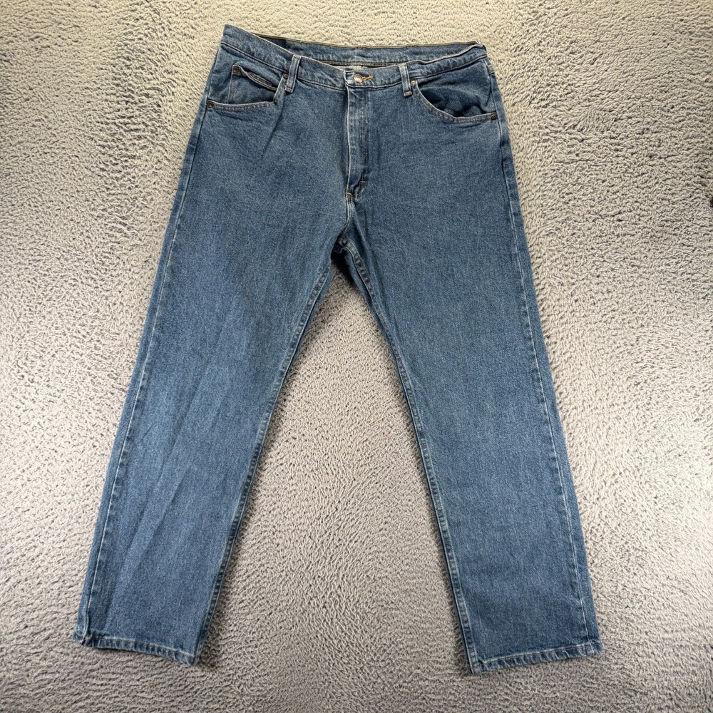 Wrangler Jeans Mens 36x30 Blue Cotton Denim‎ Straight Workwear Travel Stretch